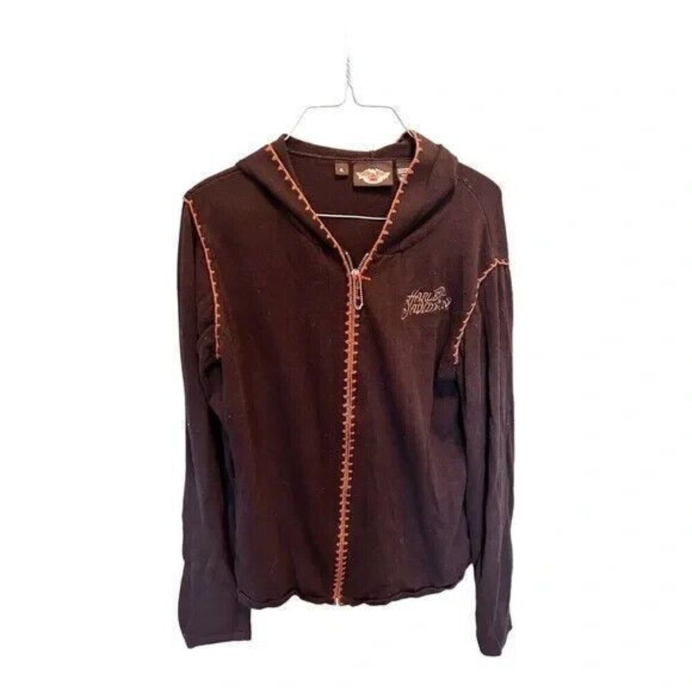 Harley-Davidson Brown Zip-Up Hoodie with Eagle Design Motorcycle Casual‎ XL
